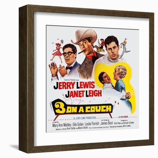 3 on a Couch, (Aka Three on a Couch), from Left: Jerry Lewis, Janet Leigh, 1966-null-Framed Art Print