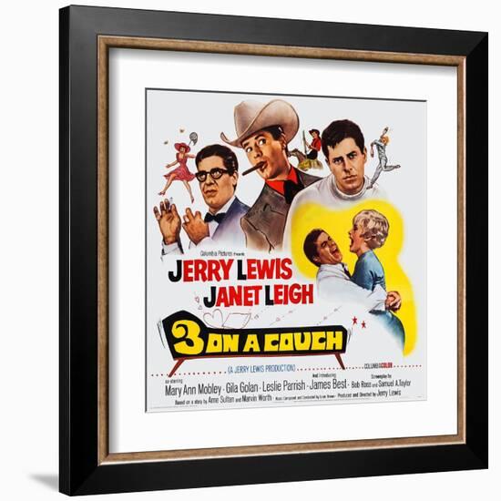 3 on a Couch, (Aka Three on a Couch), from Left: Jerry Lewis, Janet Leigh, 1966-null-Framed Art Print