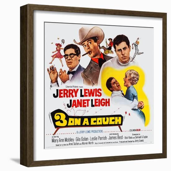 3 on a Couch, (Aka Three on a Couch), from Left: Jerry Lewis, Janet Leigh, 1966-null-Framed Art Print