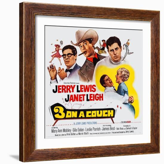 3 on a Couch, (Aka Three on a Couch), from Left: Jerry Lewis, Janet Leigh, 1966-null-Framed Art Print