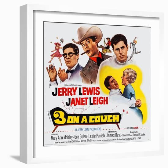 3 on a Couch, (Aka Three on a Couch), from Left: Jerry Lewis, Janet Leigh, 1966-null-Framed Art Print