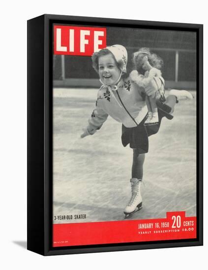 3-yr old Helen Ann Rousselle Skating at Rockefeller Center Ice Rink, January 16, 1950-George Silk-Framed Premier Image Canvas