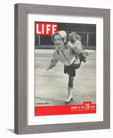 3-yr old Helen Ann Rousselle Skating at Rockefeller Center Ice Rink, January 16, 1950-George Silk-Framed Photographic Print