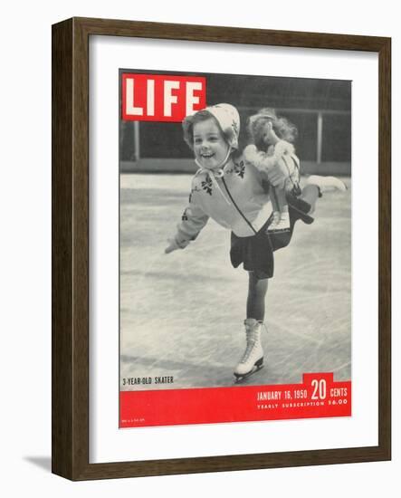 3-yr old Helen Ann Rousselle Skating at Rockefeller Center Ice Rink, January 16, 1950-George Silk-Framed Photographic Print