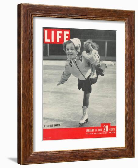 3-yr old Helen Ann Rousselle Skating at Rockefeller Center Ice Rink, January 16, 1950-George Silk-Framed Photographic Print