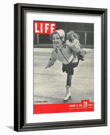 3-yr old Helen Ann Rousselle Skating at Rockefeller Center Ice Rink, January 16, 1950-George Silk-Framed Photographic Print