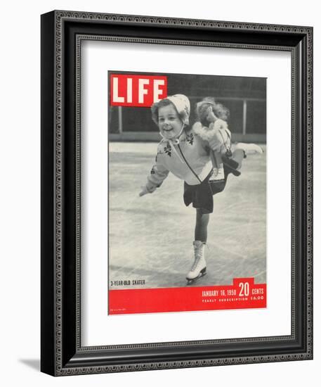 3-yr old Helen Ann Rousselle Skating at Rockefeller Center Ice Rink, January 16, 1950-George Silk-Framed Photographic Print