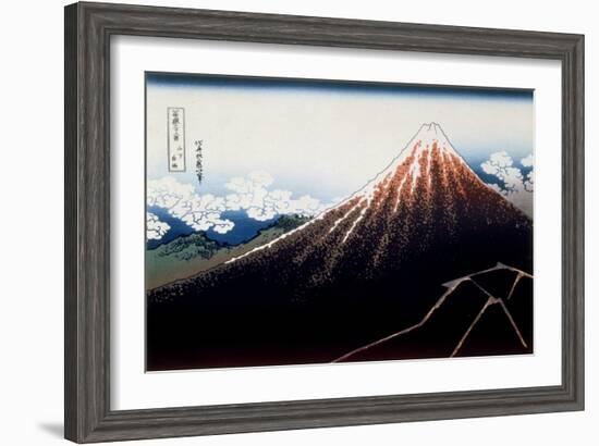 36 Views of Mount Fuji, no. 3: A Shower Below the Summit-Katsushika Hokusai-Framed Giclee Print