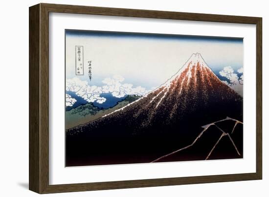 36 Views of Mount Fuji, no. 3: A Shower Below the Summit-Katsushika Hokusai-Framed Giclee Print