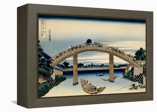 36 Views of Mount Fuji, no. 4: Through the Mannen Bridge at Fukagawa-Katsushika Hokusai-Framed Premier Image Canvas