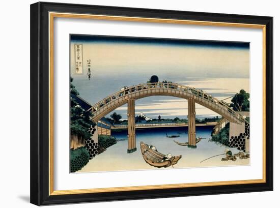 36 Views of Mount Fuji, no. 4: Through the Mannen Bridge at Fukagawa-Katsushika Hokusai-Framed Giclee Print