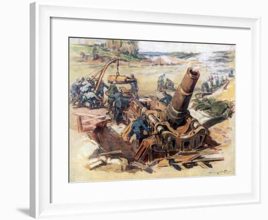 370 Mortar in Action, 1918-Henry Cheffer-Framed Giclee Print