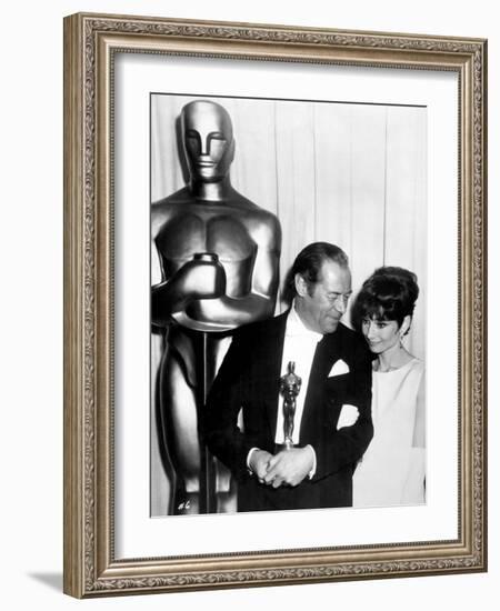 37th Annual Academy Award, 1964. Audrey Hepburn With Rex Harrison for "My Fair Lady"-null-Framed Photographic Print