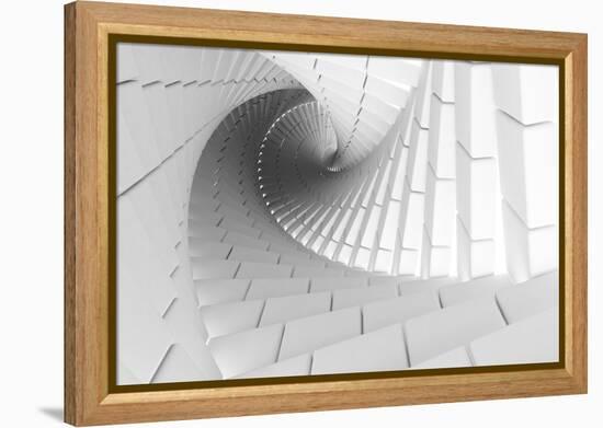 3D Abstract Background Illustration With Helix Made Of White Chamfer Boxes-Eugene Sergeev-Framed Stretched Canvas