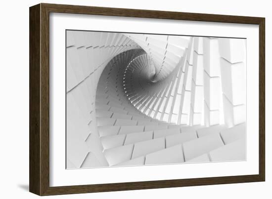 3D Abstract Background Illustration With Helix Made Of White Chamfer Boxes-Eugene Sergeev-Framed Art Print