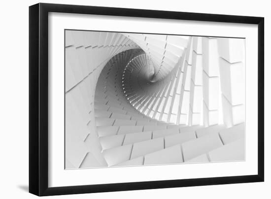 3D Abstract Background Illustration With Helix Made Of White Chamfer Boxes-Eugene Sergeev-Framed Art Print