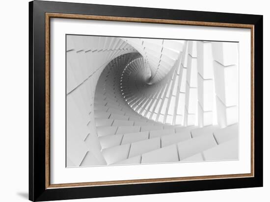 3D Abstract Background Illustration With Helix Made Of White Chamfer Boxes-Eugene Sergeev-Framed Art Print