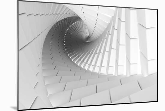 3D Abstract Background Illustration With Helix Made Of White Chamfer Boxes-Eugene Sergeev-Mounted Art Print
