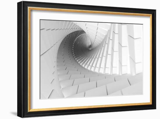 3D Abstract Background Illustration With Helix Made Of White Chamfer Boxes-Eugene Sergeev-Framed Art Print