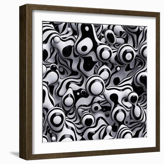 3D Abstract Wavy Bubbles Background, Zebra Balls, Colored Striped Fordite Shapes-wacomka-Framed Premium Giclee Print