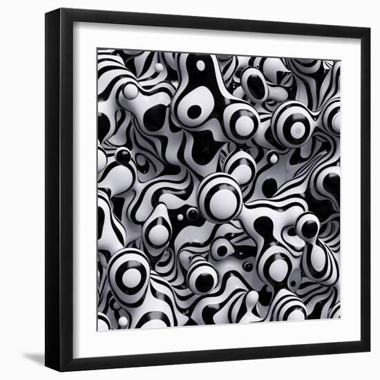 3D Abstract Wavy Bubbles Background, Zebra Balls, Colored Striped Fordite Shapes-wacomka-Framed Premium Giclee Print