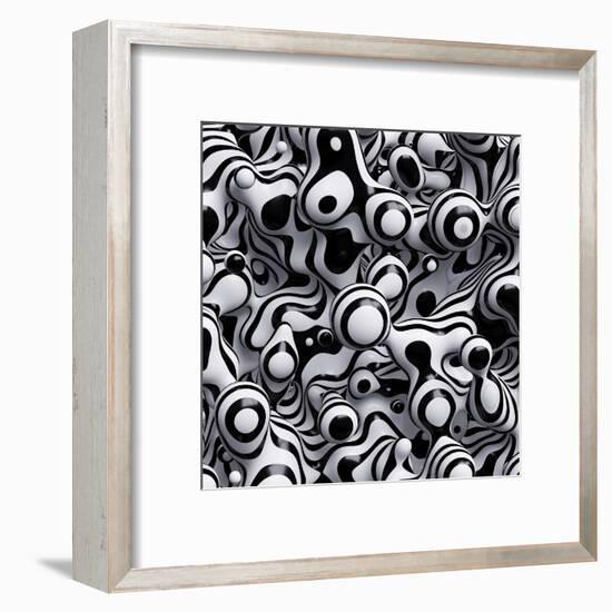 3D Abstract Wavy Bubbles Background, Zebra Balls, Colored Striped Fordite Shapes-wacomka-Framed Art Print