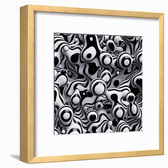 3D Abstract Wavy Bubbles Background, Zebra Balls, Colored Striped Fordite Shapes-wacomka-Framed Art Print