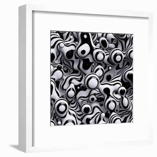 3D Abstract Wavy Bubbles Background, Zebra Balls, Colored Striped Fordite Shapes-wacomka-Framed Art Print