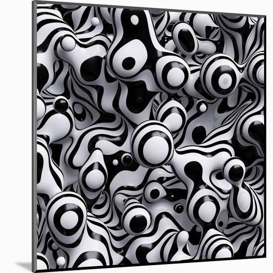 3D Abstract Wavy Bubbles Background, Zebra Balls, Colored Striped Fordite Shapes-wacomka-Mounted Art Print
