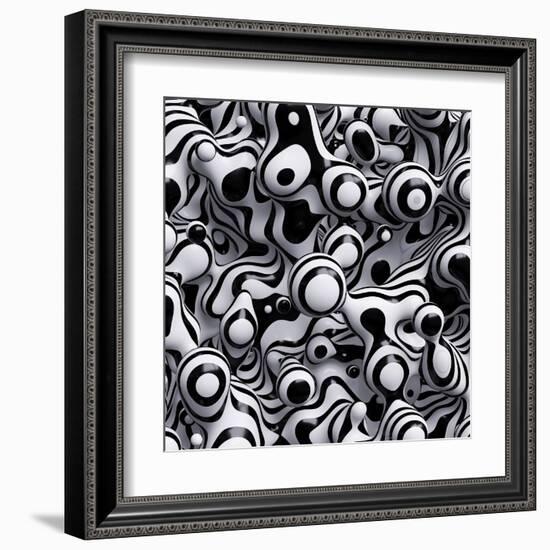 3D Abstract Wavy Bubbles Background, Zebra Balls, Colored Striped Fordite Shapes-wacomka-Framed Art Print