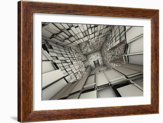 3D Futuristic Fragmented Tiled Mosaic Labyrinth Interior-johnson13-Framed Art Print