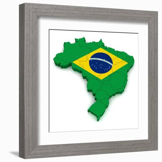 3D Map Of Brazil-vinz89-Framed Art Print
