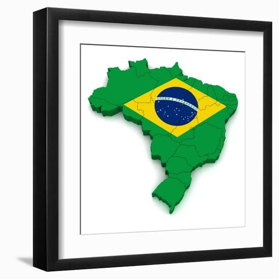 3D Map Of Brazil-vinz89-Framed Art Print