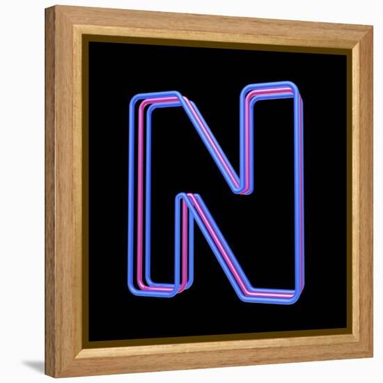 3D Neon Alphabet, Letter N Isolated On Black Background-Andriy Zholudyev-Framed Stretched Canvas