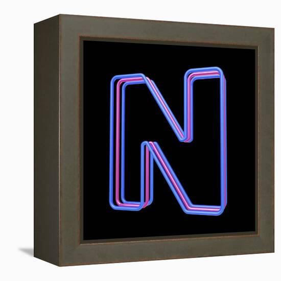 3D Neon Alphabet, Letter N Isolated On Black Background-Andriy Zholudyev-Framed Stretched Canvas