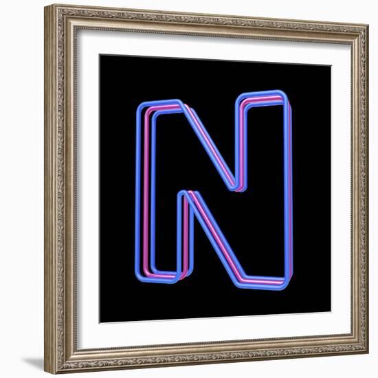 3D Neon Alphabet, Letter N Isolated On Black Background-Andriy Zholudyev-Framed Art Print