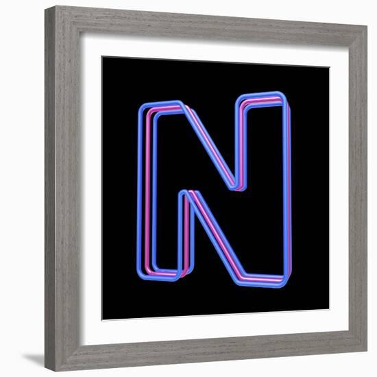 3D Neon Alphabet, Letter N Isolated On Black Background-Andriy Zholudyev-Framed Art Print