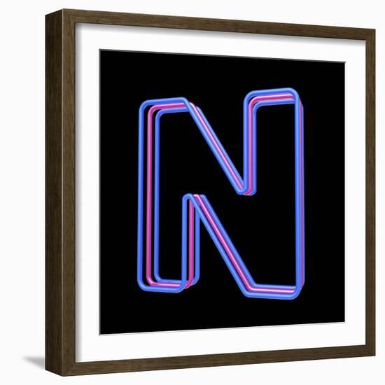 3D Neon Alphabet, Letter N Isolated On Black Background-Andriy Zholudyev-Framed Art Print