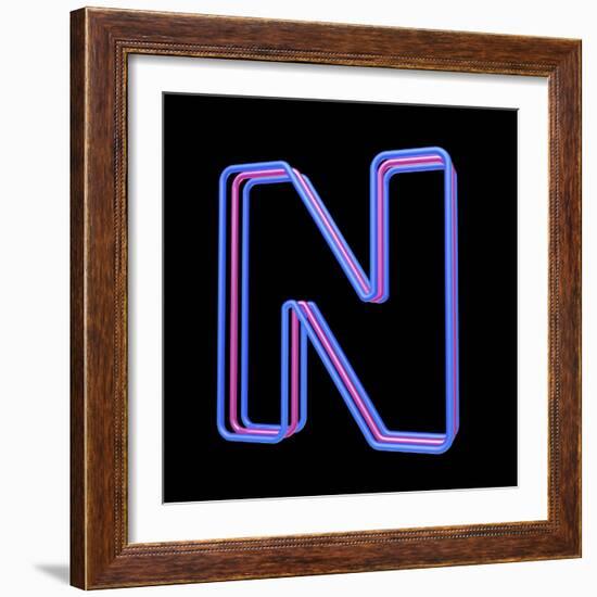 3D Neon Alphabet, Letter N Isolated On Black Background-Andriy Zholudyev-Framed Art Print