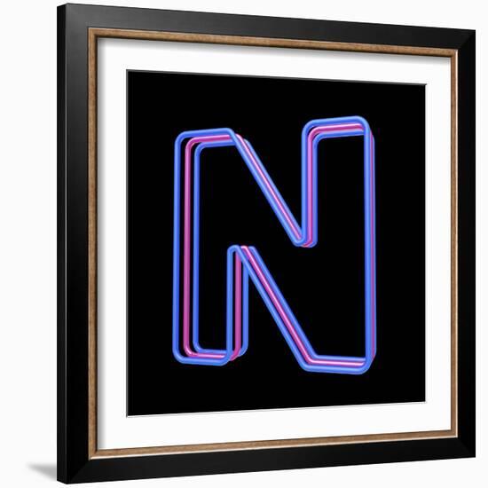 3D Neon Alphabet, Letter N Isolated On Black Background-Andriy Zholudyev-Framed Art Print