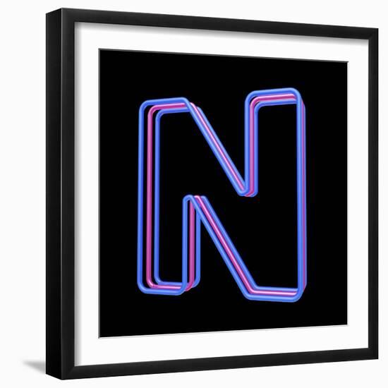 3D Neon Alphabet, Letter N Isolated On Black Background-Andriy Zholudyev-Framed Art Print