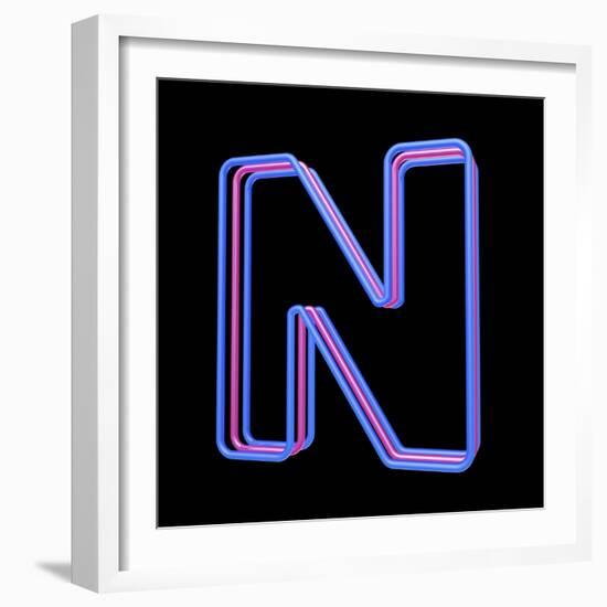 3D Neon Alphabet, Letter N Isolated On Black Background-Andriy Zholudyev-Framed Art Print