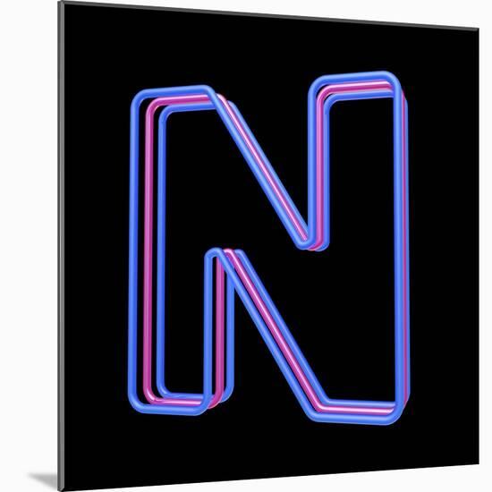3D Neon Alphabet, Letter N Isolated On Black Background-Andriy Zholudyev-Mounted Art Print
