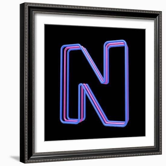 3D Neon Alphabet, Letter N Isolated On Black Background-Andriy Zholudyev-Framed Art Print