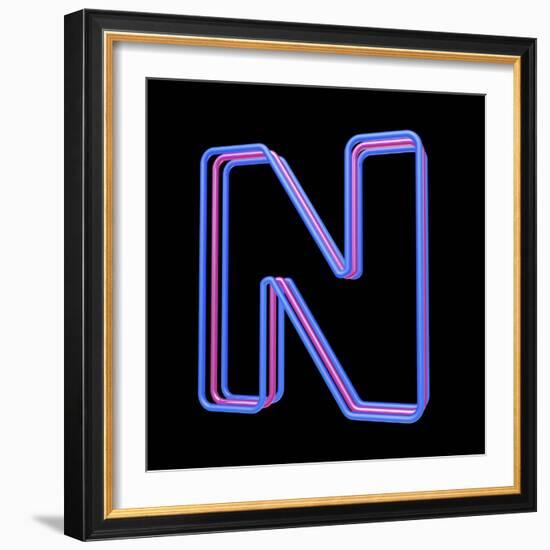 3D Neon Alphabet, Letter N Isolated On Black Background-Andriy Zholudyev-Framed Art Print