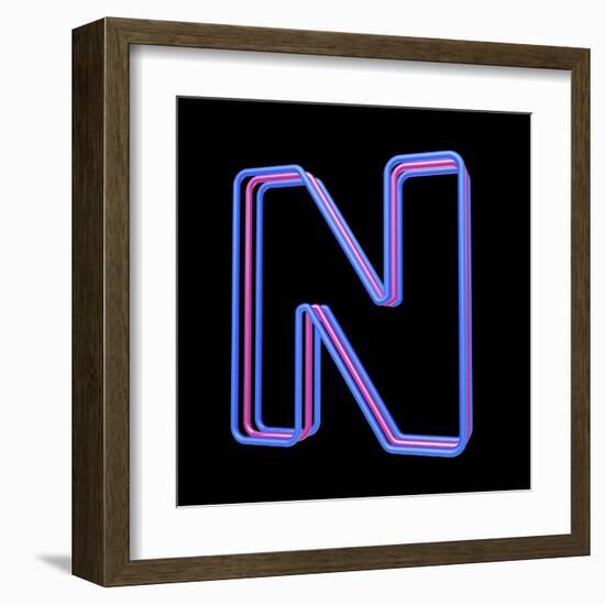 3D Neon Alphabet, Letter N Isolated On Black Background-Andriy Zholudyev-Framed Art Print