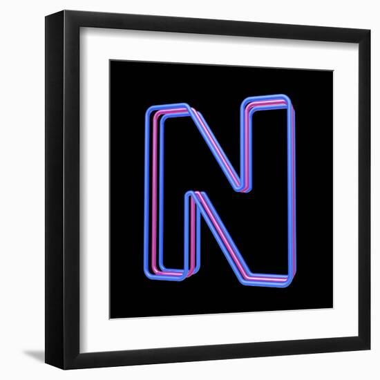 3D Neon Alphabet, Letter N Isolated On Black Background-Andriy Zholudyev-Framed Art Print