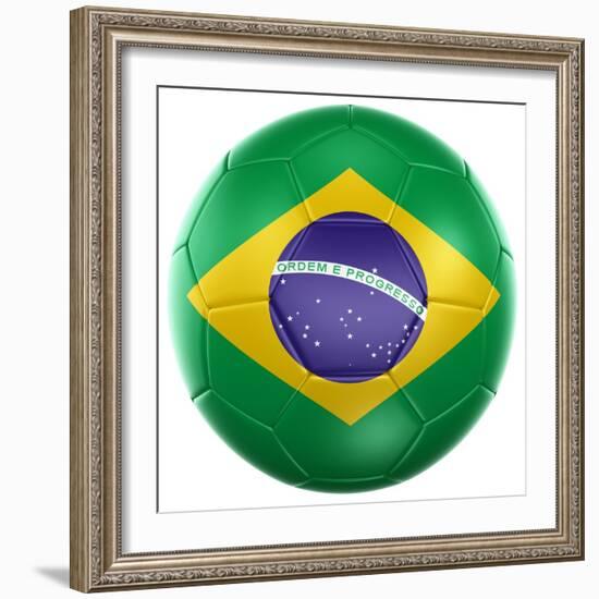 3D Rendering Of A Brazilian Soccer Ball Isolated On A White Background-zentilia-Framed Art Print