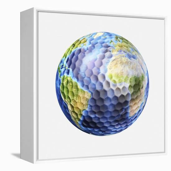 3D Rendering of a Planet Earth Golf Ball, White Background-null-Framed Stretched Canvas