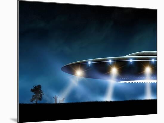 3D Rendering of Flying Saucer Ufo on Night Background-oorka-Mounted Art Print